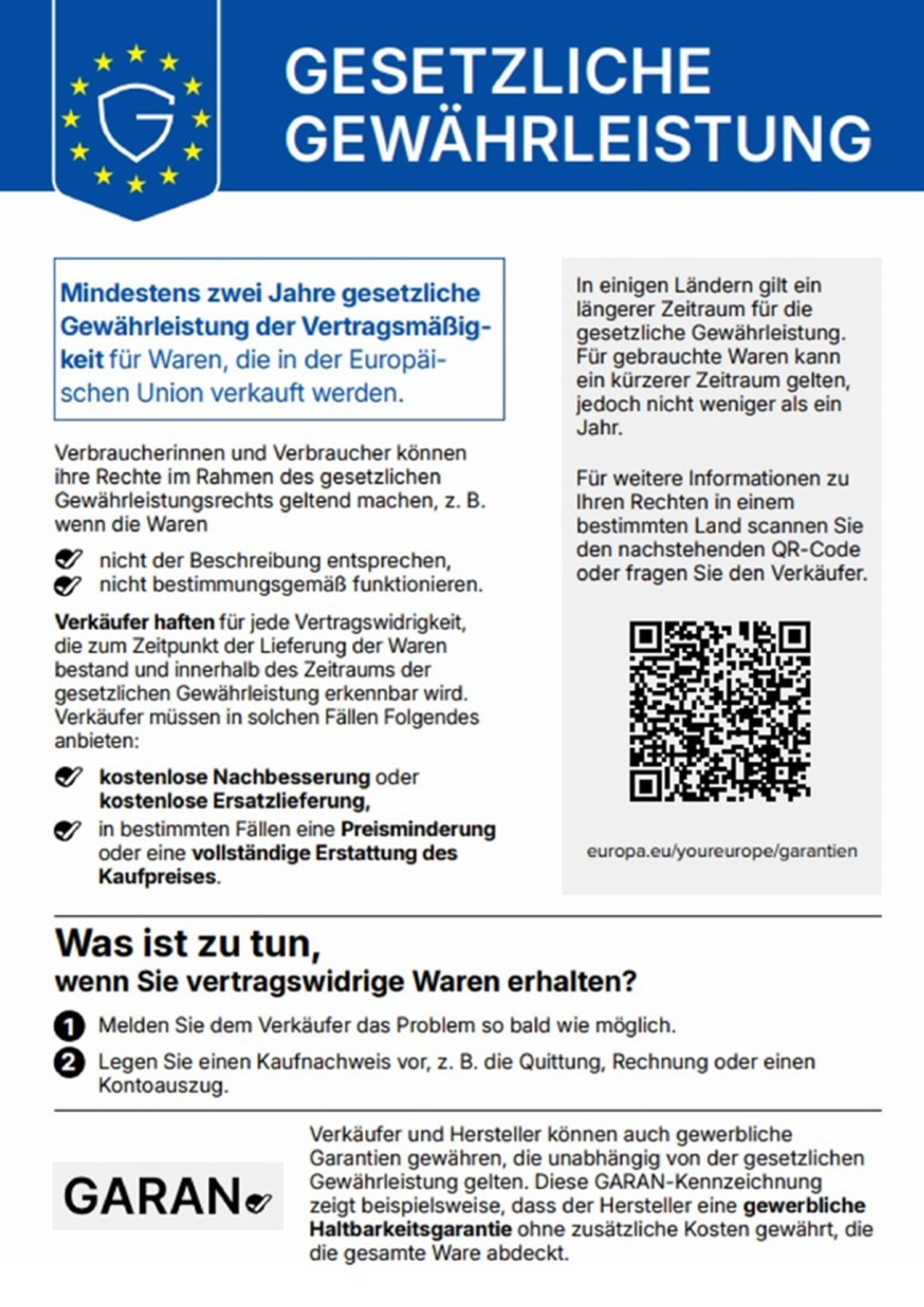 EU-Hinweis zur gesetzlichen Gewährleistung